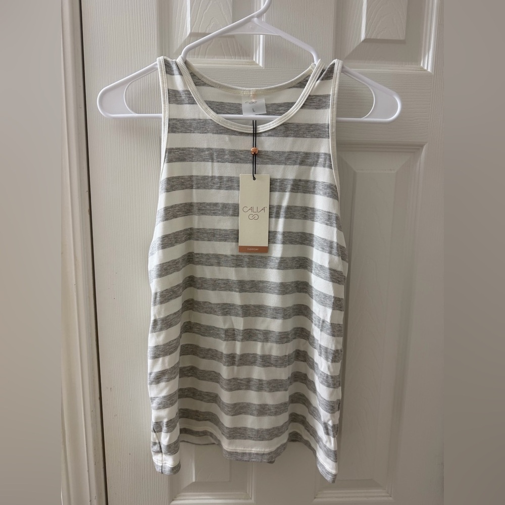 Calia Gray and White Striped Women's Tank Top